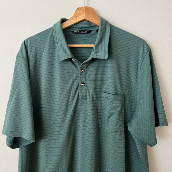 Travis Mathew Green Striped Short Sleeve Pima Golf Polo Shirt Men's Size XXL - Picture 3 of 9